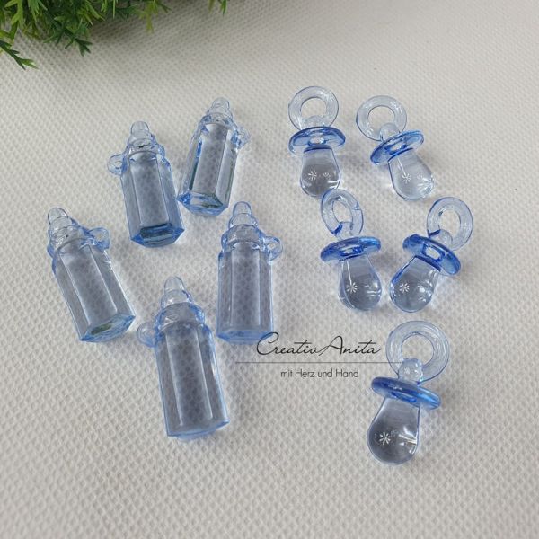 Babyfläschen und Schnuller in Hellblau - 10 Stück - Streudeko - Babyaccessoires Babyfläschen und Schnuller in Hellblau - 10 Stück - Streudeko - Babyaccessoires